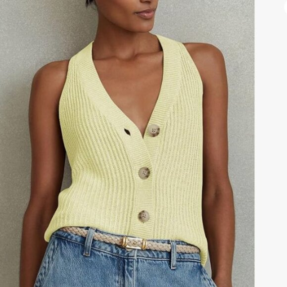 Butter Yellow Sleeveless Halter Button Down Sweater Vest Size Small NWOT - Picture 1 of 7